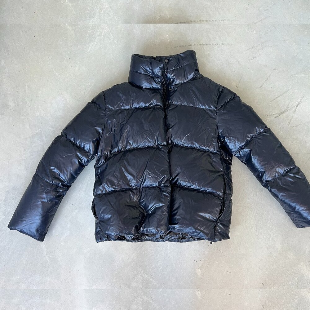 Duvetica cropped navy blue down puffer jacket cropped, size 40 IT/S/4 US